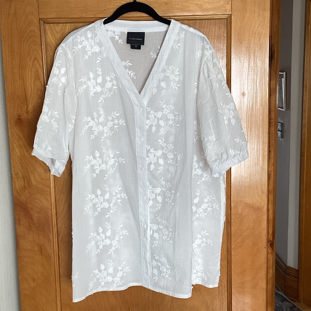 White Floral Embroidered Blouse
